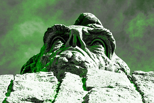 Vertical Upwards View Of Presidents Statue Head (Green Tone Photo)