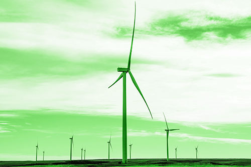 Wind Turbine Cluster Standing Tall Among Horizon (Green Tone)