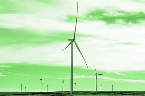Wind Turbine Standing Tall Among The Rest (Green Tone Photo)