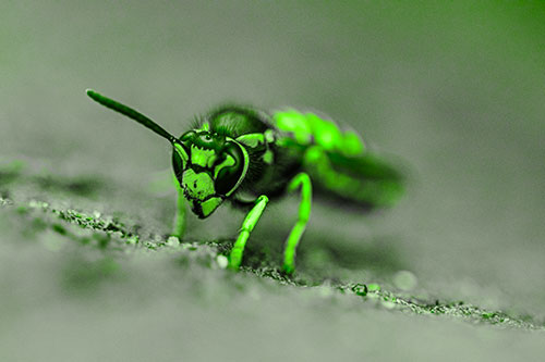 Yellowjacket Wasp Prepares For Flight (Green Tone Photo)
