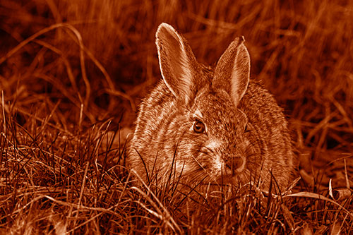 Bunny Rabbit Lying Down Among Grass (Orange Shade Photo)