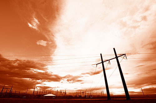 Cloud Clash Sunset Beyond Electrical Substation (Orange Shade Photo)