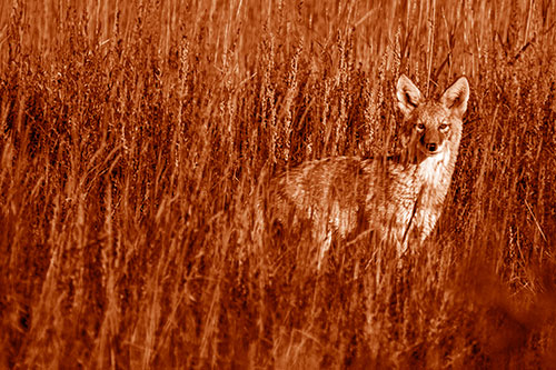 Coyote Watches Among Feather Reed Grass (Orange Shade Photo)