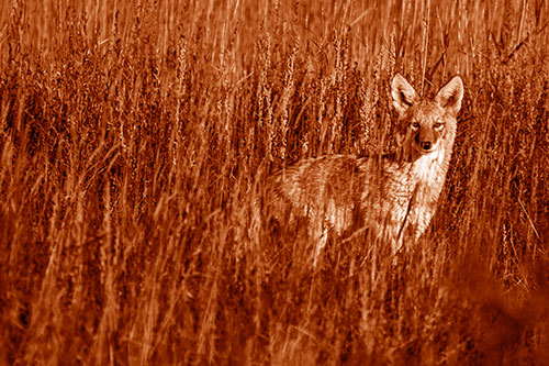 Coyote Watches Among Feather Reed Grass (Orange Shade)