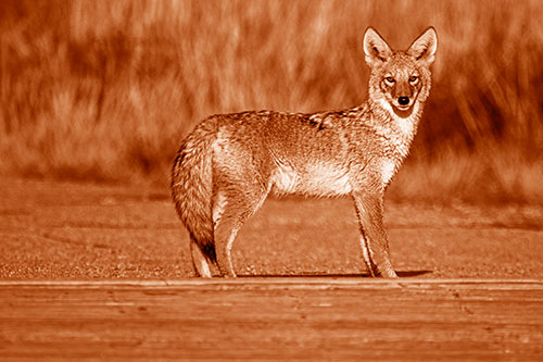 Crossing Coyote Glares Across Bridge Walkway (Orange Shade Photo)