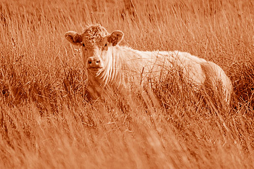 Curious Cow Awakens From Nap (Orange Shade Photo)