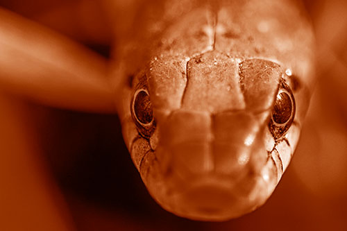 Curious Garter Snake Makes Direct Eye Contact (Orange Shade Photo)