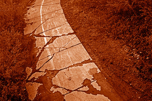Curving Muddy Concrete Cracked Sidewalk (Orange Shade Photo)