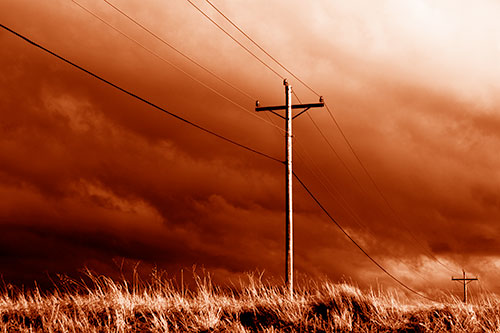 Dark Thunderstorm Clouds Over Powerline (Orange Shade Photo)