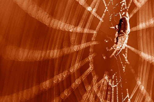 Dewy Orb Weaver Spider Hangs Among Web (Orange Shade Photo)
