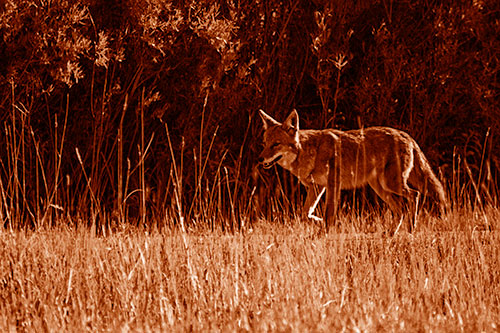 Exhausted Coyote Strolling Along Sidewalk (Orange Shade Photo)