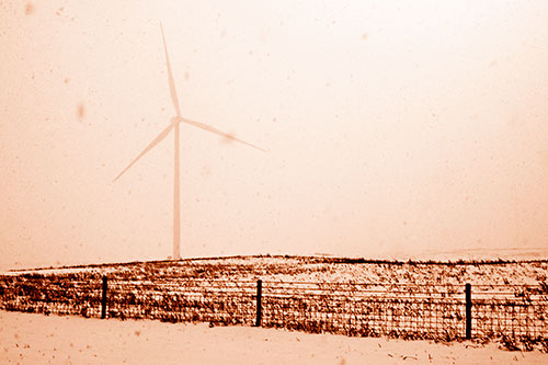 Fenced Wind Turbine Among Blowing Snow (Orange Shade Photo)