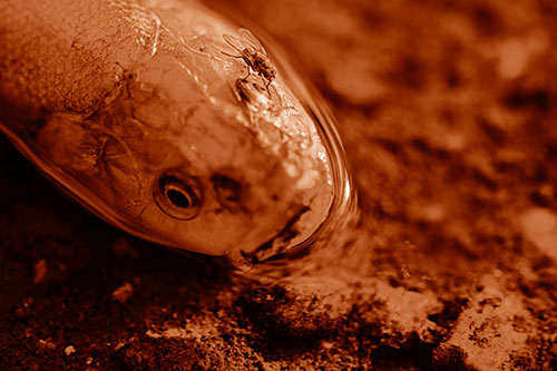 Fly Grooming Atop Dead Freshwater Whitefish Eyeball (Orange Shade Photo)