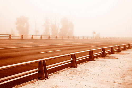 Fog Surrounds Deserted Sidewalk Roadway (Orange Shade Photo)