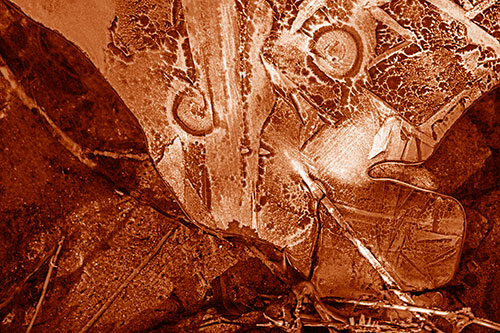 Frozen Spiral Eyed Stick Nosed Ice Face Along Shore (Orange Shade)