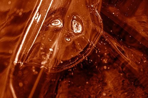 Frozen Unhappy Frowning Distorted River Ice Face (Orange Shade Photo)