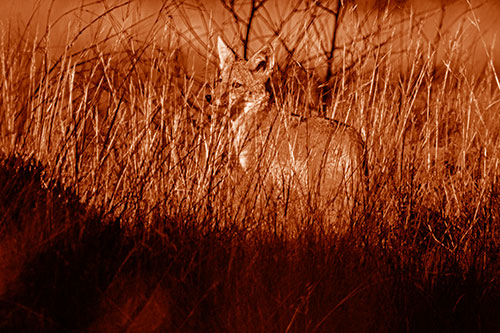 Gazing Coyote Watches Among Feather Reed Grass (Orange Shade Photo)