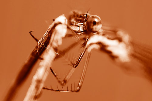 Happy Faced Dragonfly Clings Onto Broken Stick (Orange Shade Photo)