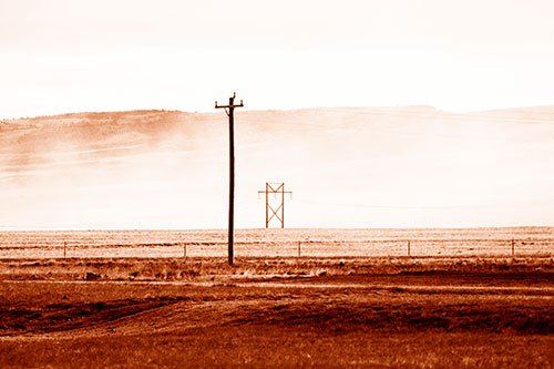 Heavy Fog Hiding Mountain Range Behind Powerlines (Orange Shade Photo)