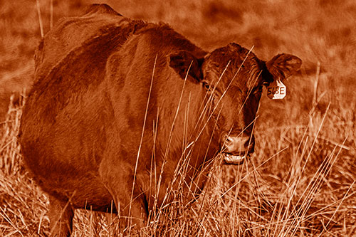 Hungry Open Mouthed Cow Enjoying Hay (Orange Shade)