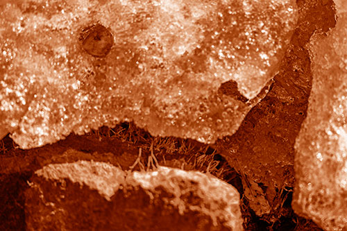 Ice Melting Crevice Mouthed Rock Face (Orange Shade Photo)