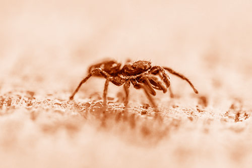 Jumping Spider Crawling Along Flat Terrain (Orange Shade Photo)
