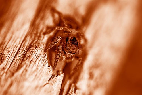 Jumping Spider Perched Among Wood Crevice (Orange Shade)