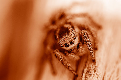 Jumping Spider Resting Atop Wood Stick (Orange Shade Photo)