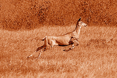 Leaping Mule Deer Running Across Grassland (Orange Shade)