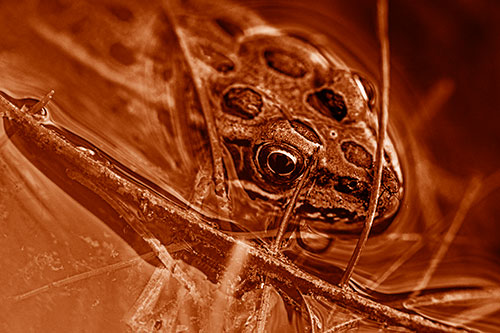 Leopard Frog Keeping Eye Out Above Water (Orange Shade Photo)