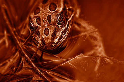 Leopard Frog Stares Among Shoreline Water (Orange Shade)
