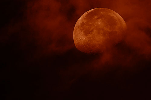 Moon Descending Among Faint Clouds (Orange Shade Photo)