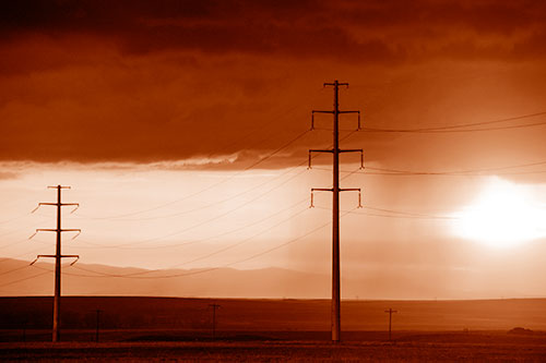 Mountain Rainstorm Sunset Beyond Powerlines (Orange Shade Photo)