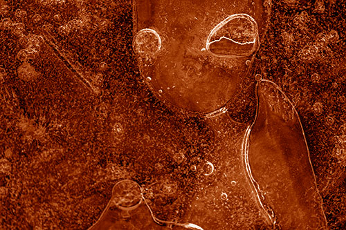 Mouthless Alien Ice Figure Forms Among Frozen River Water (Orange Shade)