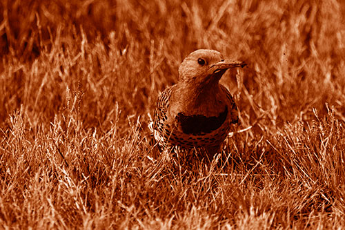 Northern Flicker Woodpecker Digging Up Dirt (Orange Shade)