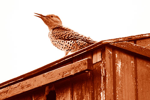 Open Mouthed Northern Flicker Woodpecker (Orange Shade Photo)