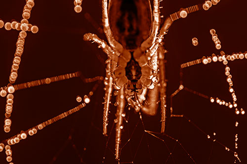 Orb Weaver Spider Dangling Downwards Among Web (Orange Shade Photo)