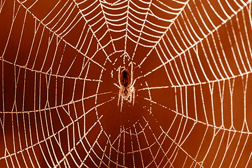 Orb Weaver Spider Rests Among Web Center (Orange Shade Photo)