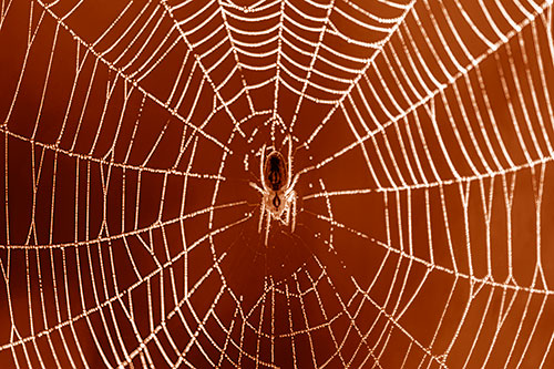 Orb Weaver Spider Rests Among Web Center (Orange Shade)