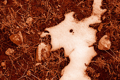 Peering Humanoid Snow Face Creature Among Rocks (Orange Shade Photo)
