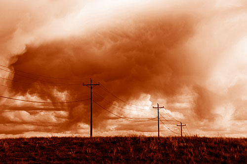 Rainstorm Clouds Twirl Beyond Powerlines (Orange Shade)
