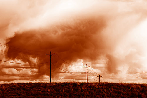 Rainstorm Clouds Twirl Beyond Powerlines (Orange Shade Photo)