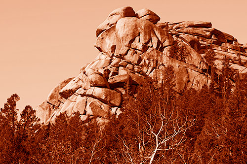 Rock Formations Rising Above Treeline (Orange Shade Photo)