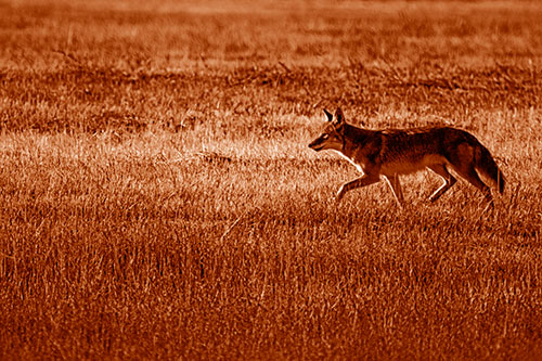 Running Coyote Hunting Among Grass Prairie (Orange Shade)