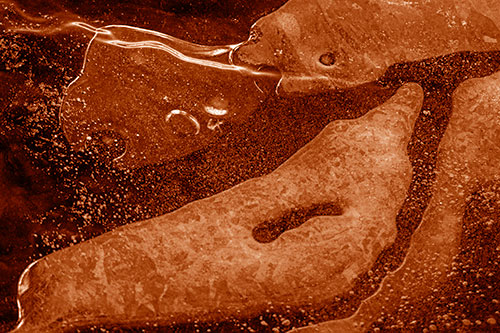 Scared River Ice Face Separating Among Frigid Water (Orange Shade)