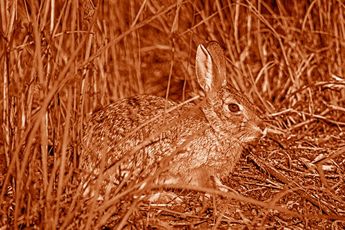 Sitting Bunny Rabbit Enjoying Sunshine Among Sticks (Orange Shade)