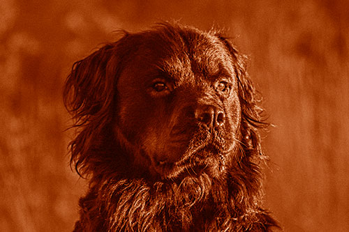 Sitting Rottweiler Dog Poses Among Sunrise (Orange Shade)
