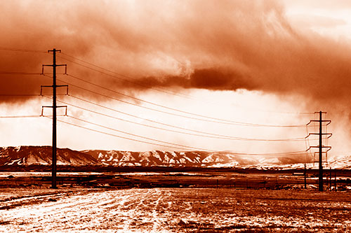 Snowstorm Brews Beyond Powerlines (Orange Shade Photo)