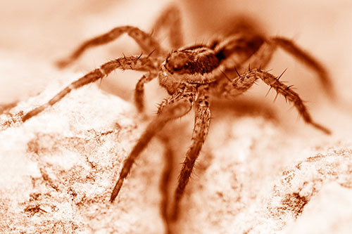 Standing Wolf Spider Guarding Rock Top (Orange Shade Photo)