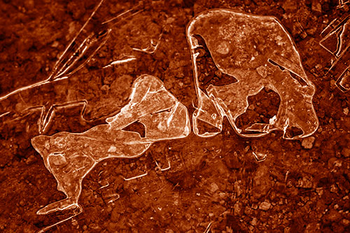 Translucent Frozen Big Eyed Alien Ice Bubble Figure Atop River (Orange Shade Photo)